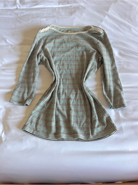 Faded Glory Tops - Faded Glory Green and Black Striped Long Sleeve Tee